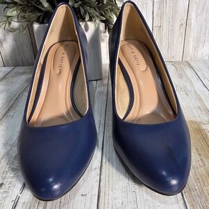 Kelly & Katie Womens Navy Blue Round Toe Mid Stiletto Heel Pumps Shoes Size 8M
